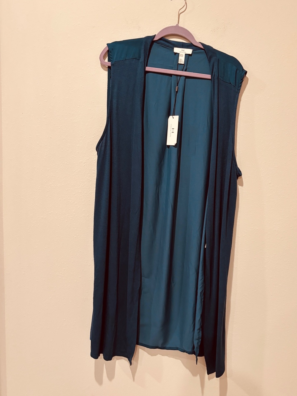 Halston Heritage sleeveless longline vest teal blue Casual Classic Office Spring
